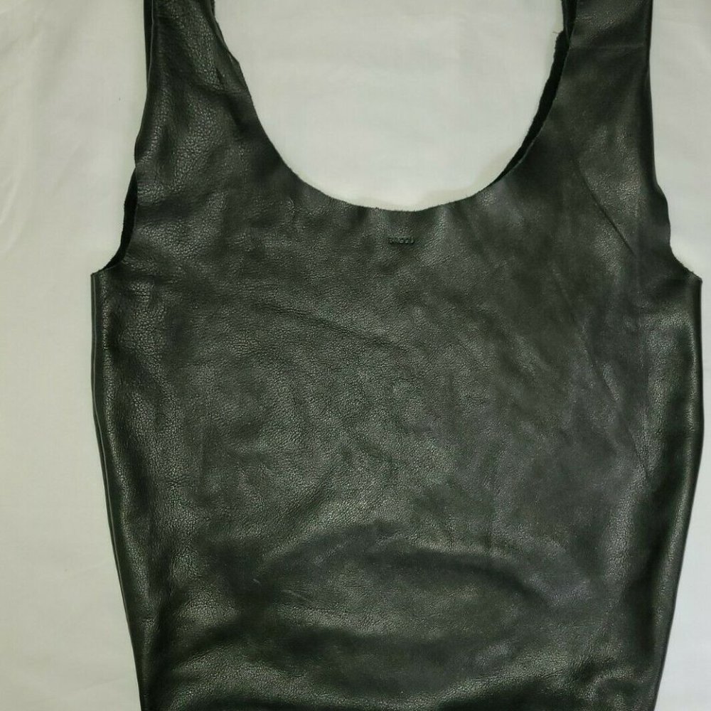 Baggu Black Leather Market Bag Purse Shopping Shoulder Bag Made in USA